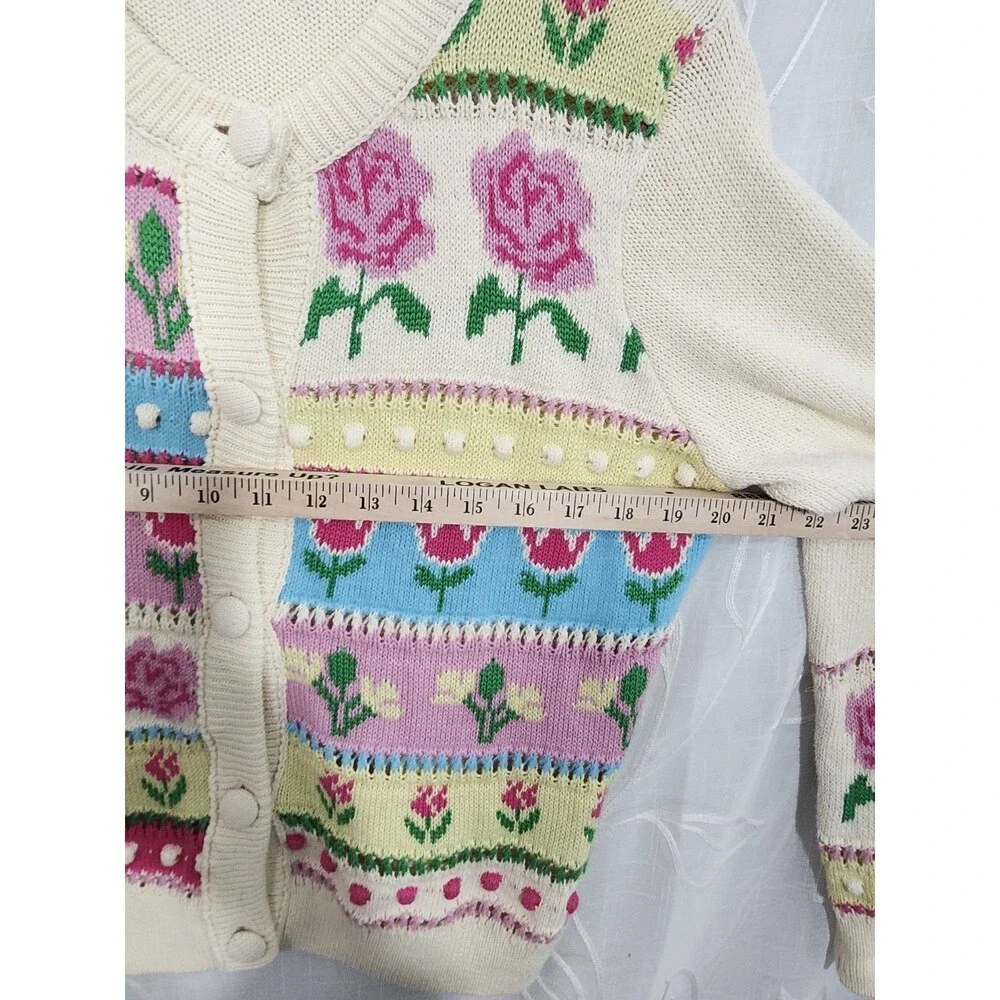 Savida Womens Large Floral Knit Cardigan Sweater Cottagecore Romantic Button